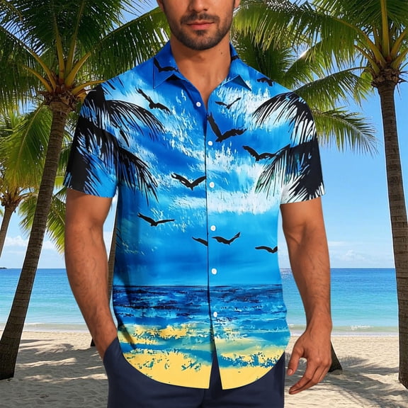 ZRGHAOYLQ Mens Big and Tall Hawaiian Shirt Fashion Short Sleeve Shirt Tropical Aloha Beach Tshirts Baggy Button Down Lapel Tops