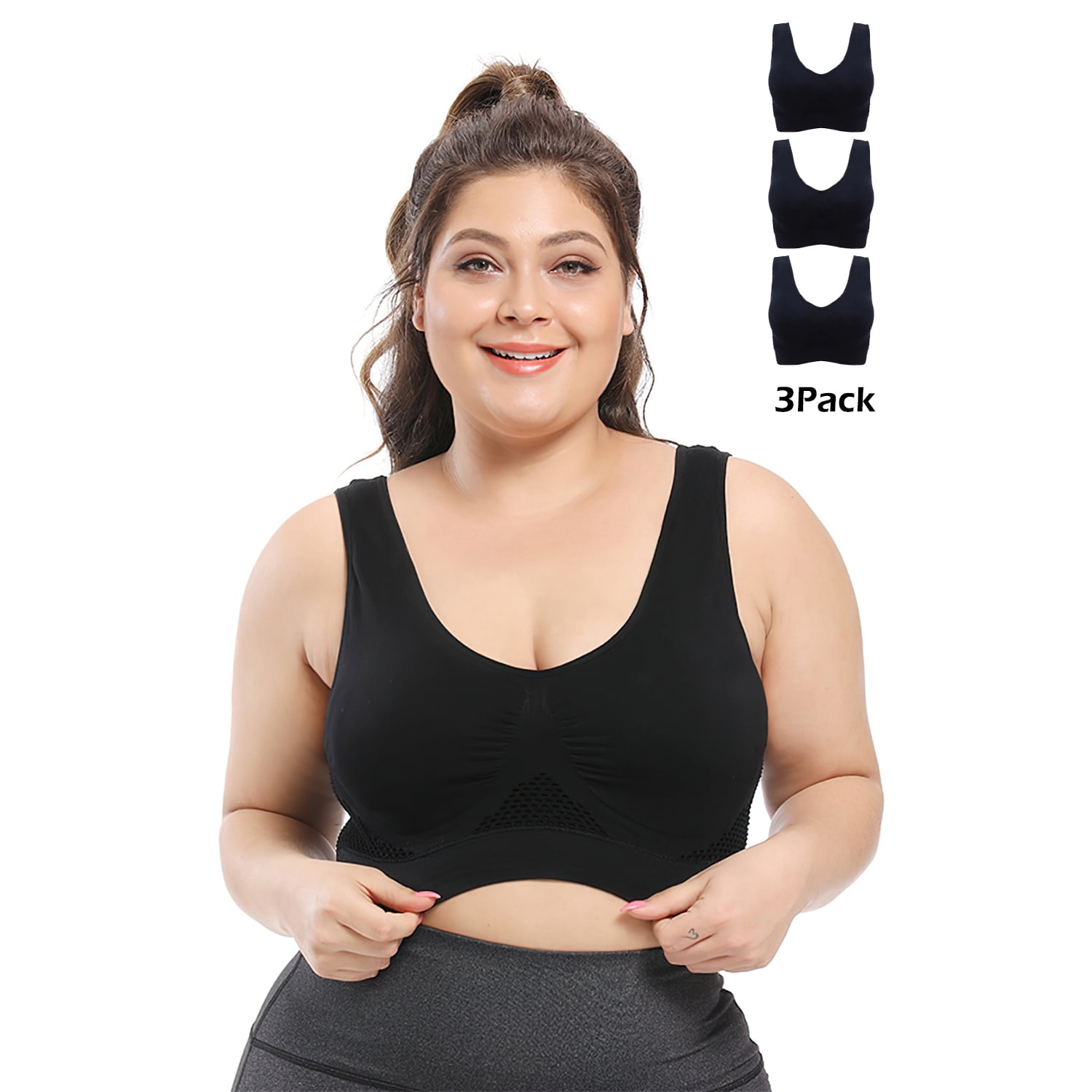 YOMYM Womens Comfort Sports Bra, Women's Sports Bra, Wireless Sports Bras for Women, 3 Pack