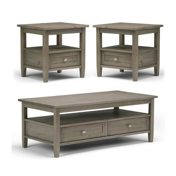 Home Square 3-Piece Set with 48" Coffee Table and 2 20" End Side Tables in Gray