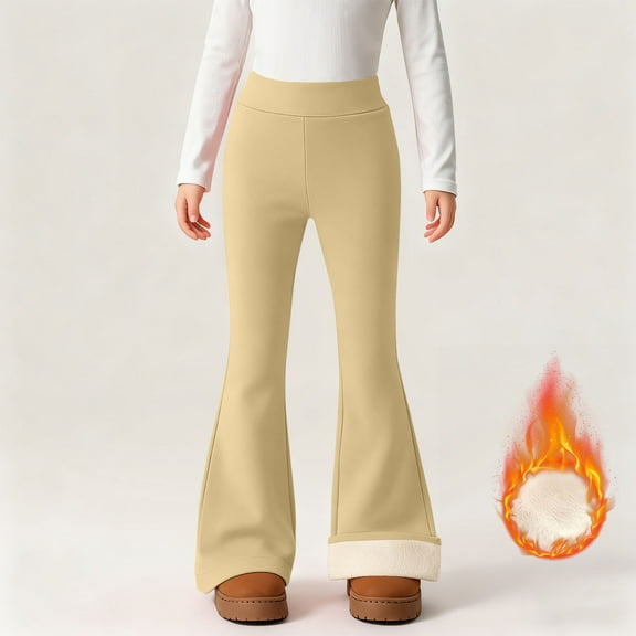 Girls' Fleece-Lined Flare Leggings Winter Thick Bootcut Yoga Pants High Waist Warm Casual Bottoms Pants 4-15Y