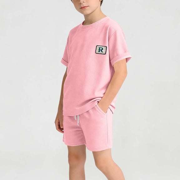 ATOGUTA Outfit Sets For Boys Short Sleeve T-shirt Top Shorts Set Kids Summer Play Ball Clothes Size 0-12, Pink