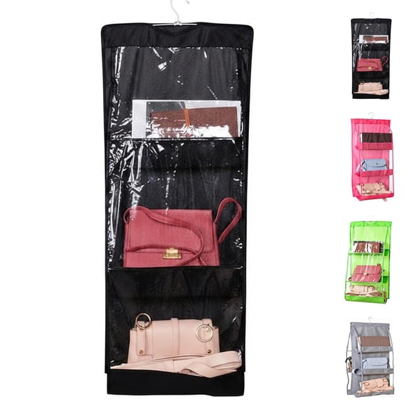 Hanging Gift Bag Organizer with Separate Compartments for Closet Storage, Green Pink Gray Black