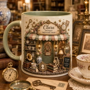 Coffee Mug Antique Treasure Shop Design for Morning Coffee, Gift for Antiquing Lovers