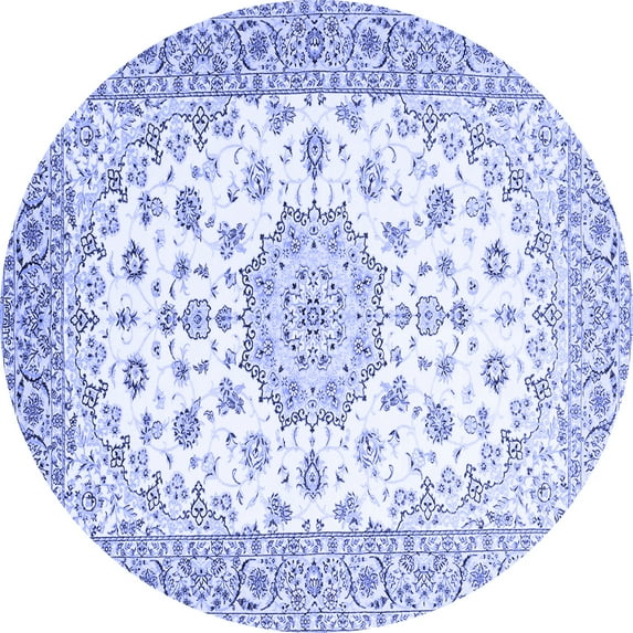 Ahgly Company Machine Washable Indoor Round Persian Blue Traditional Area Rugs, 3' Round