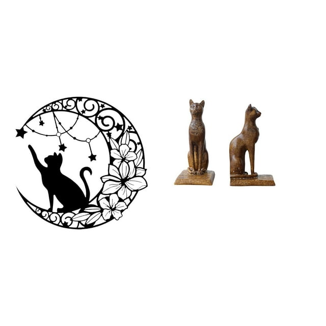Arte de pared,Estatua decorativa de pared de gato negro de metal,Escultura de pared de metal minimalista con adorno de pared,Figura de mesa,Estatua de gato sujetalibros para oficina,decoración