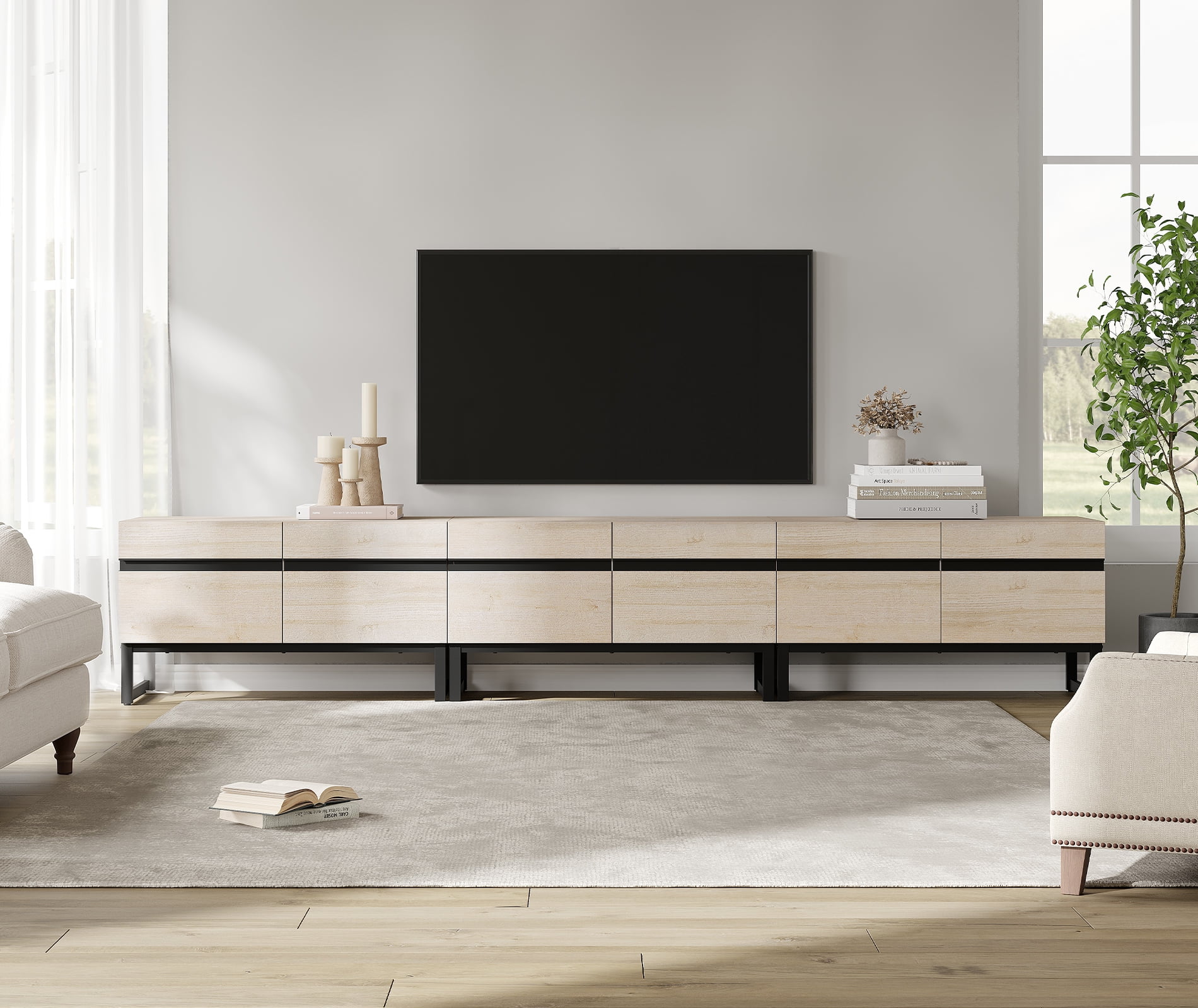 Modern TV Stand for TVs up to 110 inch, 3 in 1 Entertainment Center TV Console with Storage Cabinets and Metal Base,Media Console for Living Room