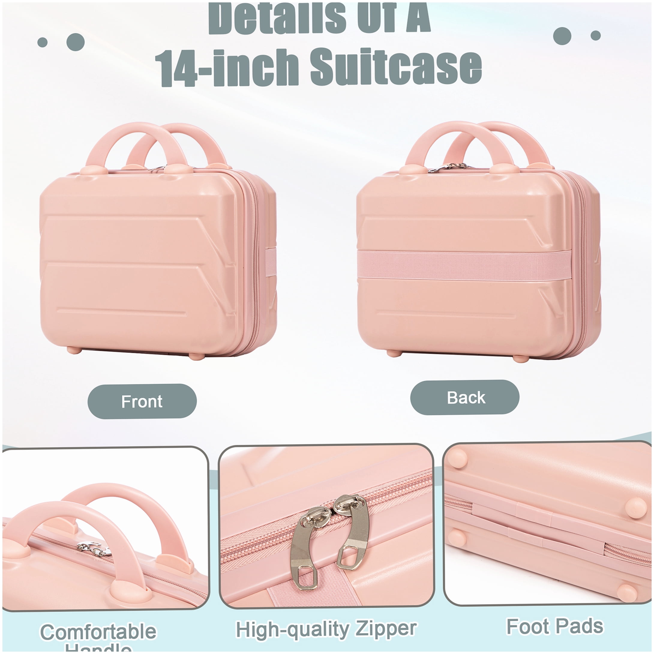 ABS Pink Spinner Luggage Set with Cosmetic Case, TSA Lock for Carry-On