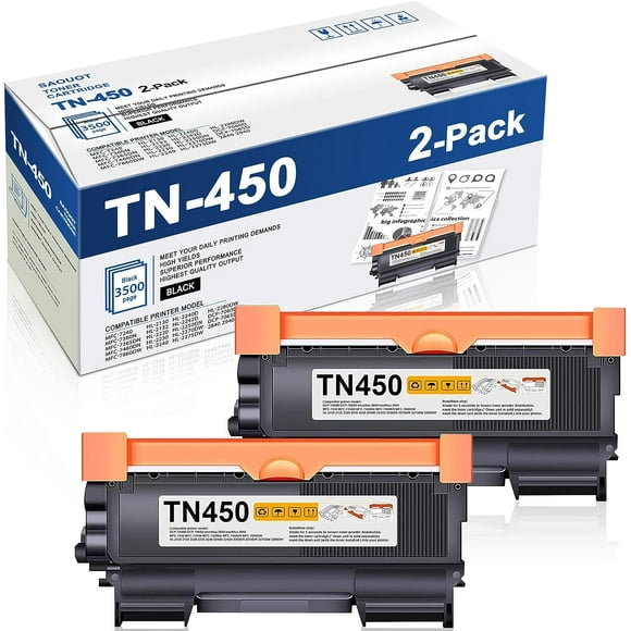 TN-450 TN450 Toner Cartridge Black High Yield Compatible Replacement for Brother TN450 TN420 HL-2240d HL-2270dw HL-2280dw MFC-7360n MFC-7860dw IntelliFax 2840 2940 Printer, TN4502PK Toner