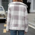 thumbnail image 5 of Womens Jackets Plaid Fleece Sherpa Zipper Lapel Coat With Pocket Color Block Warm Fall Winter Clothing, 5 of 7