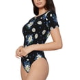 thumbnail image 2 of KLL Women 's Crew Neck Bodysuit Jumpsuits Daisies Flowers Print Short onesies Stretch T Shirts, 2 of 7