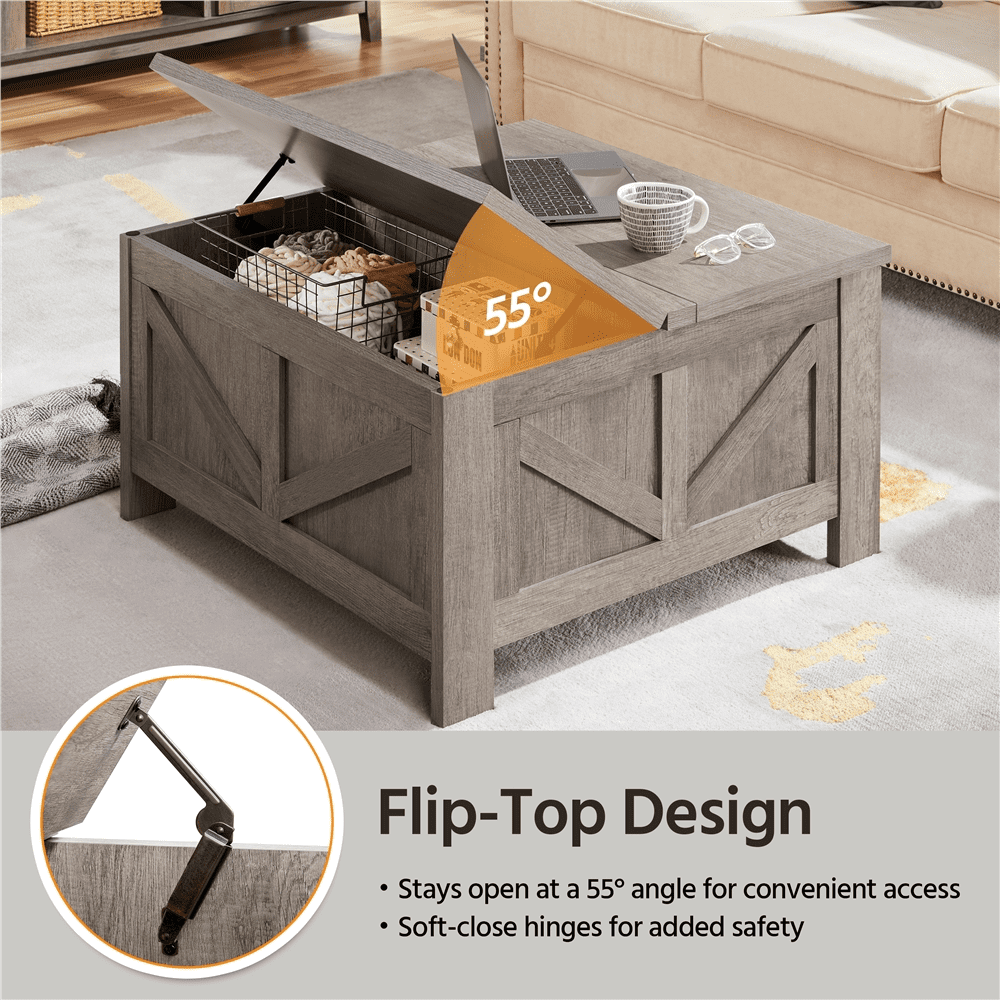 Alden Design Storage Medium Density Fiberboard Coffee Table, Gray