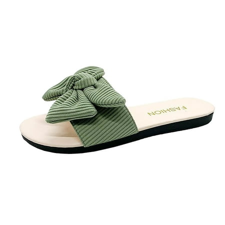 

ZTTD Women s Flat Bottom Fashion Casual Large Knitted Fabric Bow Roman Sandals Women s Slipper A