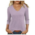 thumbnail image 5 of Crunowin Women's Dressy Top, V-neck Quarter Sleeve Casual Blouse Top Spring Fall Solid Pullover Purple L, 5 of 6