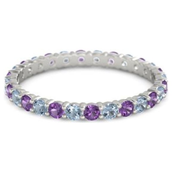 Amethyst With Blue Topaz Round 2.50 MM Eternity 925 Sterling Silver Women Stackable Wedding Ring