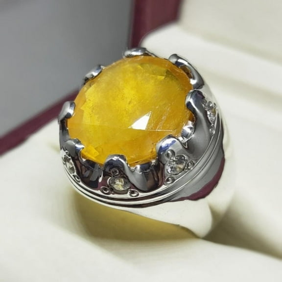 Certified Natural Yellow Sapphire & Pukharaj Silver Handmade Ring 925 Sterling Silver Jewelry Ring