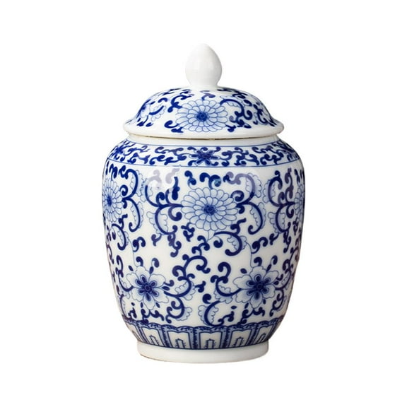 Ceramic Ginger Jar Vase, Vintage Blue and White Porcelain Ceramic Sugar Container, Chinoiserie Chinese Traditional Porcelain Jars Asian Ginger Jar, Multifunctional C eramic Storage Canister