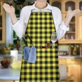 thumbnail image 6 of Yellow Black Checkerboard Checkered Pattern Apron-Garden Aprons for Women with Pockets-Cotton Linen Waterproof Kitchen Cooking Gardening Aprons Adjustable for Kitchen,Cooking,BBQ and Salon 33x27 Inch, 6 of 7