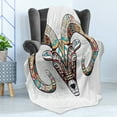 thumbnail image 4 of Goat Soft Flannel Fleece Throw Blanket, Colorful Ornamented Head of Goat Totem Tattoo Inspired Design, Cozy Plush for Indoor and Outdoor Use, 50" x 60", Multicolor, by Ambesonne, 4 of 5