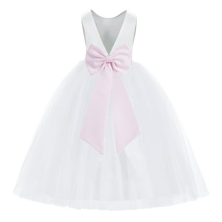 

White V-Back Satin Special Occasion Dresses for Toddler Girls 219T