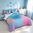 thumbnail image 2 of Homewish Glitter Stars Queen Bedding for Girls, Rainbow Galaxy Bedding Comforter Set Queen, Blue Pink, Colorful Stars Reversible, 7 Pieces, 2 of 7