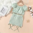 thumbnail image 4 of Vestido Para Niñas, Ropa Para Niñas Pequeñas, Moda Para Niños Pequeños, Lindo Color Sólido, Plisado, Cordón, Manga Corta, Top, Falda, Traje Verde Odeerbi LM103-8899, 4 of 9