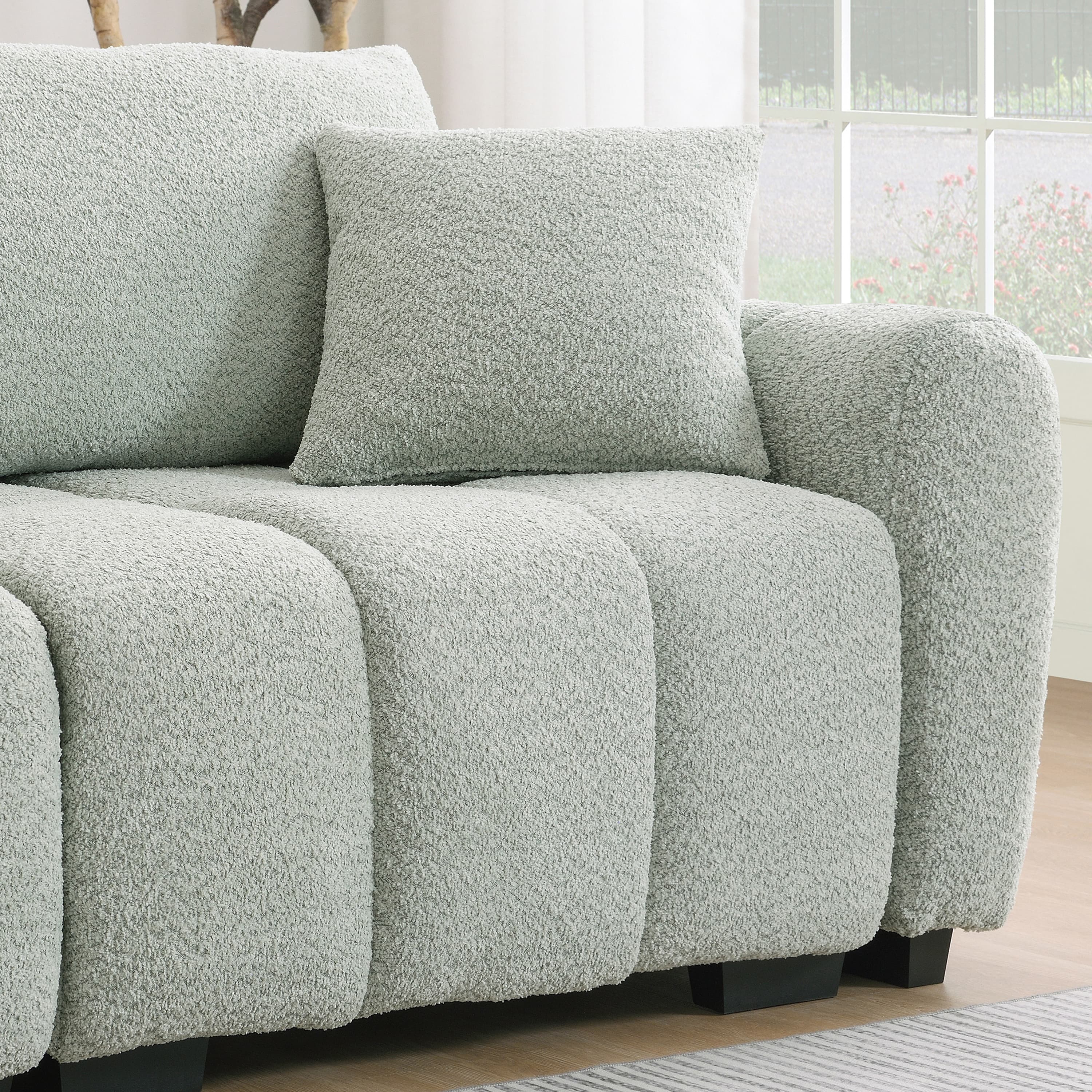 MAYEERTY 110" Modular L Shape Sofa Boucle Fabric Pull-line Design Sturdy Frame Free Combination