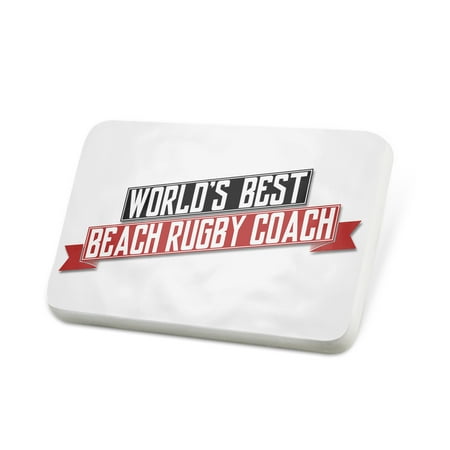 Porcelein Pin Worlds Best Beach Rugby Coach Lapel Badge – (Worlds Best Topless Beaches)
