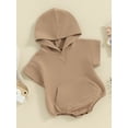 thumbnail image 3 of Biekopu Infant Baby Summer Jumpsuit Solid Color Short Sleeve Front Pocket Hood Romper Toddler Clothes, 3 of 9