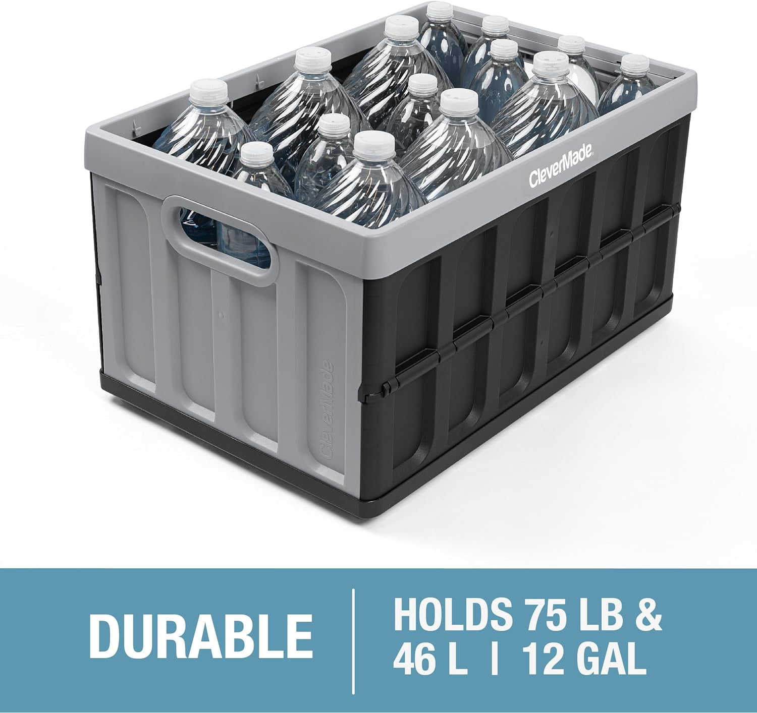 CleverMade 3 Pack Stackable Collapsible Storage Bin, No Lid - 12 Gal Stone