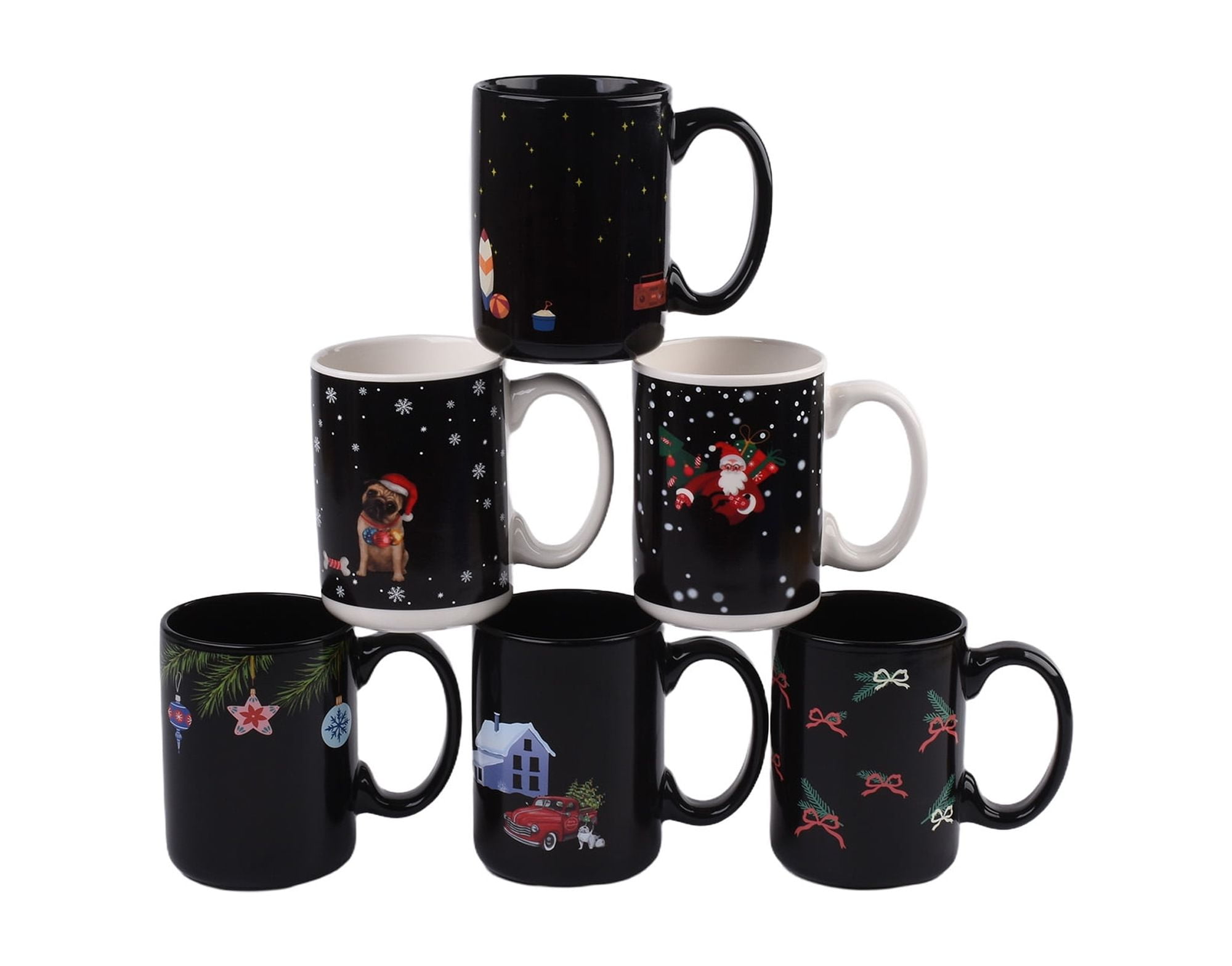 Holiday Time Tasse en céramique thermoactive - chiens et chapeau de Noël, 1 pièce Volume / Quantité : 490 ML / 16,5 OZ x 1