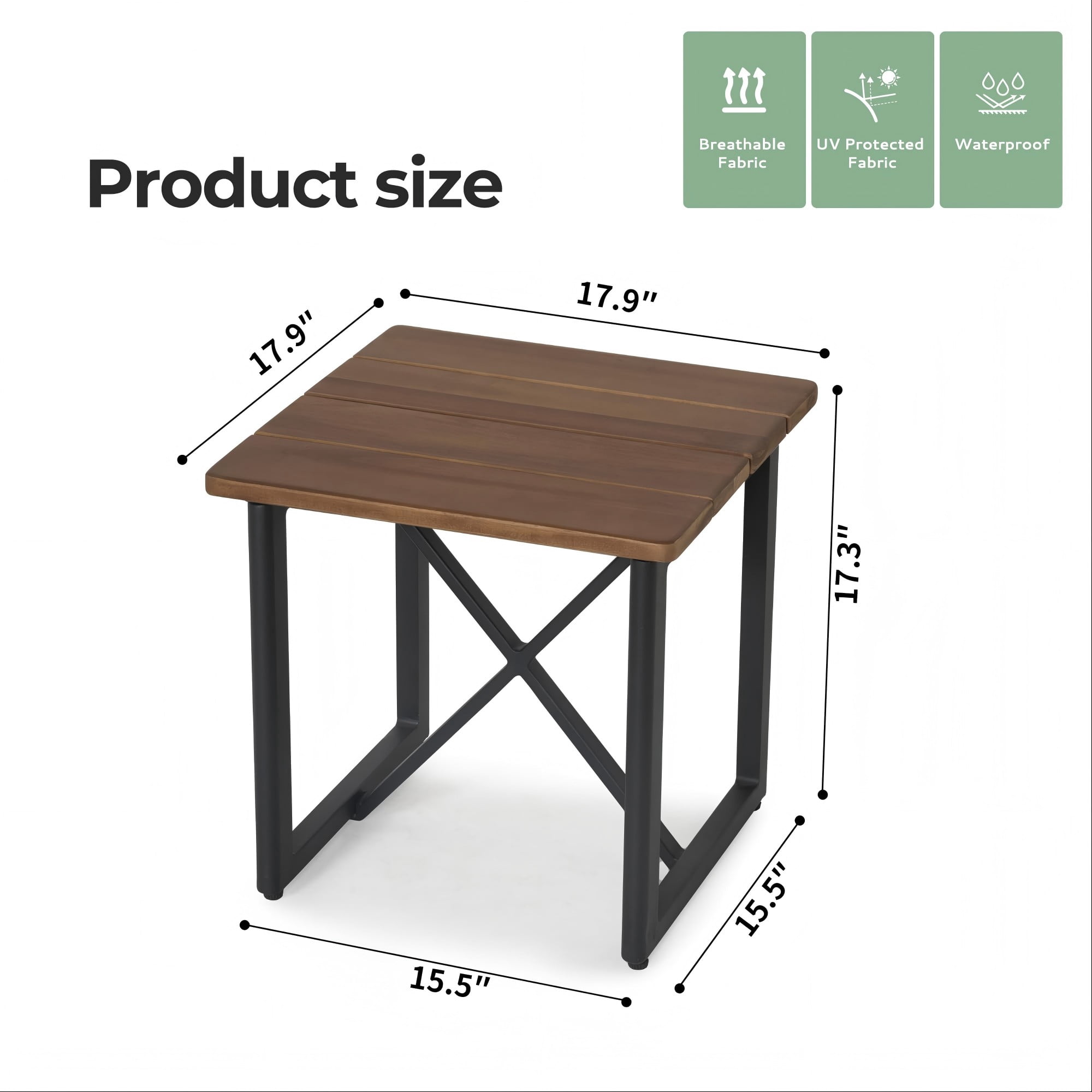 Aluminum Outdoor Patio Side Table with Acacia Wood Top, Square End Table, Weather-Resistant Small Table for Garden, Balcony, Lawn