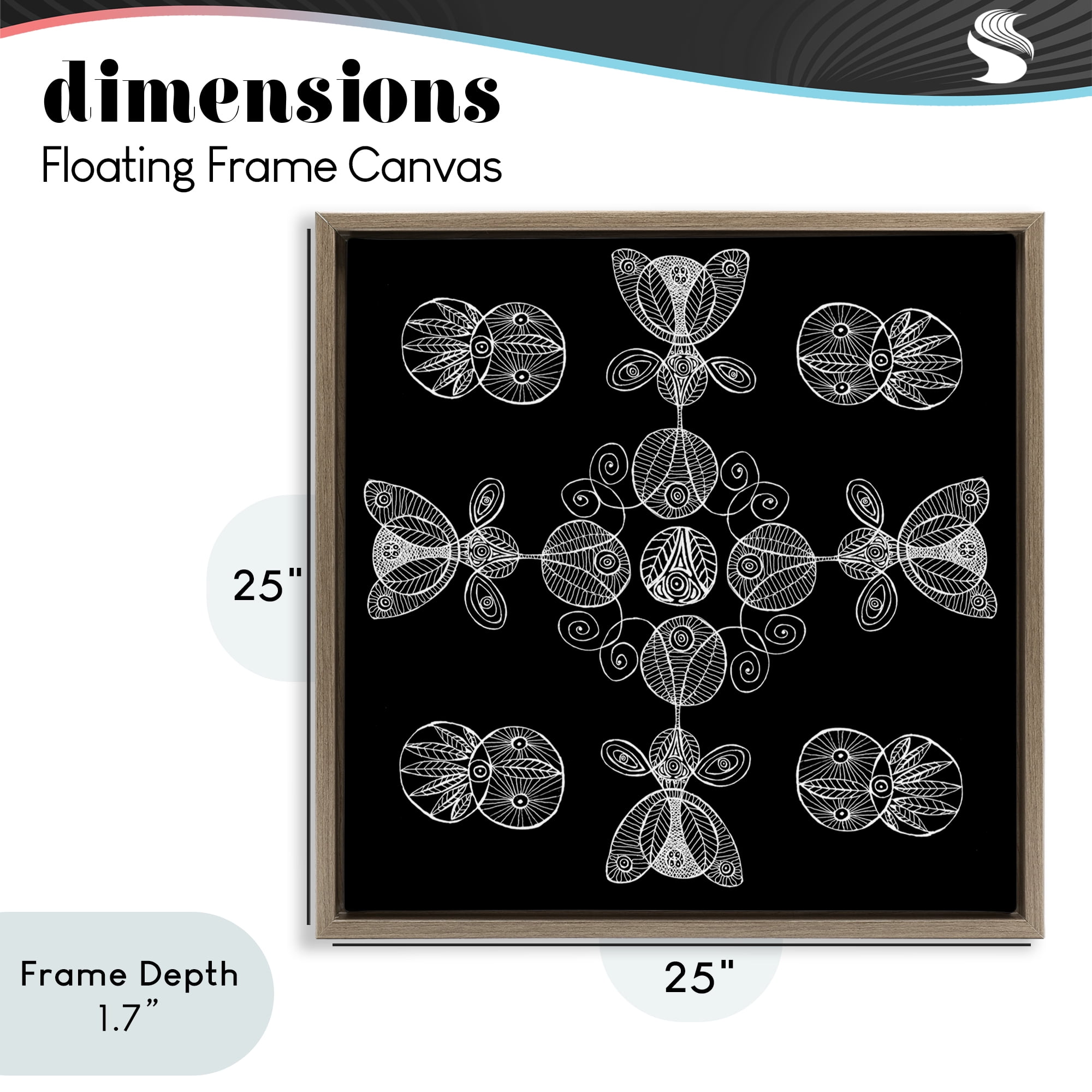 Stupell Industries Black & White Elemental Fractals Brown Framed Floater Canvas Wall Art, design by El Perkin