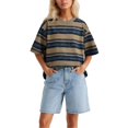 thumbnail image 3 of Trendfront Womens Summer Crew Neck Short Sleeve Tops Oversized Loose Fit Stripe Tees Graphic Pattern Printed Casual T-Shirts, 3 of 6