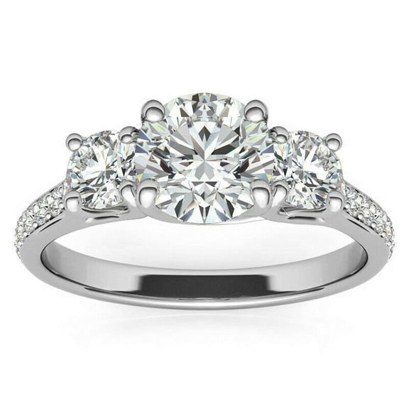 3.00 Cts Three Rounds Cut Engagement Ring, Round Solitaire Ring, Wedding Ring, 18K White Gold Plated Promise Ring, Anniversary Ring, Engagement Ring