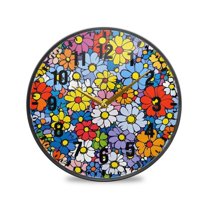 Yayeee Wall Clock Battery Operated 9.5" Silent Non-Ticking for Living Room, Floral Fiesta
