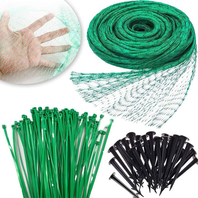 Red para pájaros, red antipájaros verde, red para frutas de plantas de estanque, ancho de malla con 100 lazos, 40 clavos de fijación de plástico (4*10m) XianweiShao 8390612662690