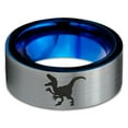 thumbnail image 2 of Tungsten Dinosaur Velociraptor Band Ring 8mm Men Women Comfort Fit Blue Flat Cut Brushed Gray Polished, 2 of 4