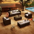 thumbnail image 5 of ClouddWell 6 Piece Outdoor Wicker Patio Furniture Set, Rattan Sectional Sofa Sets with Beige Cushions, 5 of 8