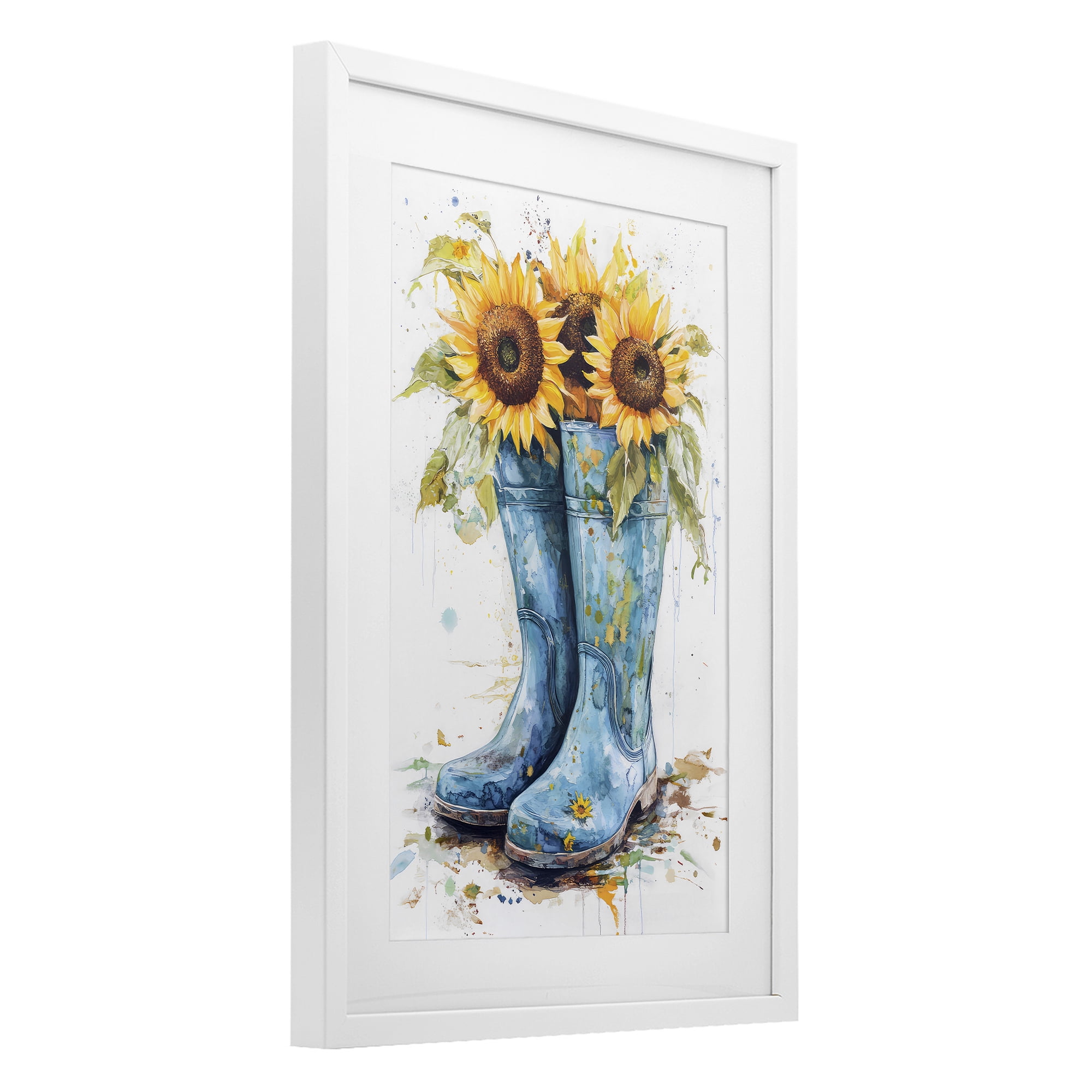 Stupell Industries Blue Rain Boots & Sunflowers White Framed Print Under Glass, design by Tina LeCour