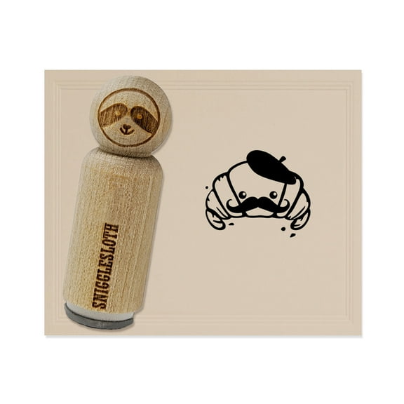 Cute Kawaii French Croissant with Beret and Mustache Rubber Stamp for Scrapbooking Crafting Stamping - Mini 1/2 Inch