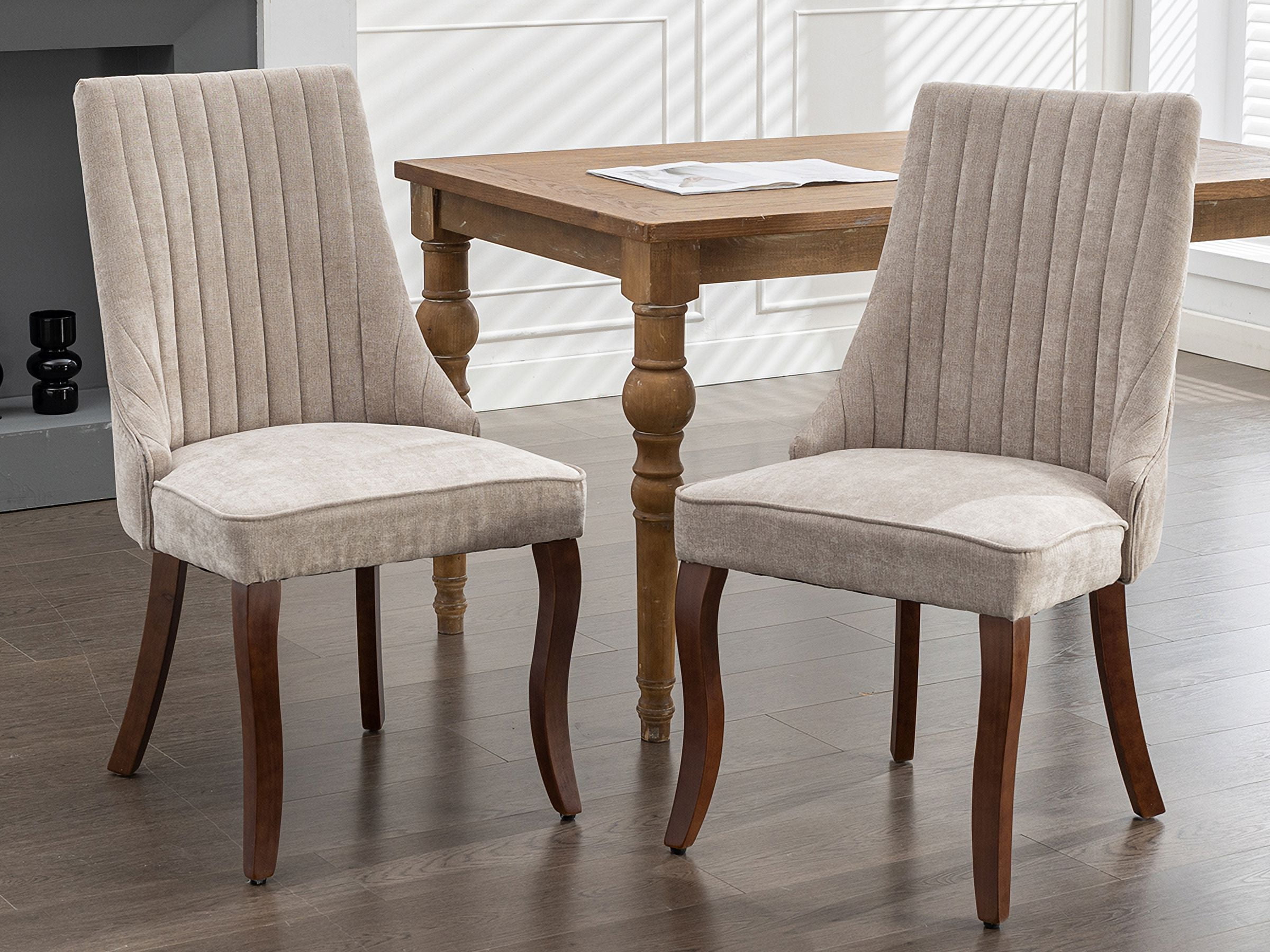 Beige Mid Century Dining Chairs Set of 6, Modern Kitchen & Dining Room Chairs Set of 6, Fabric Upholstered Kitchen Chairs for Dining Table, Sillas de Comedor, Wood Legs (Beige, 6 Pcs)