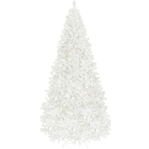 9-Foot White Artificial Christmas Tree with LED Lights and Metal Stand