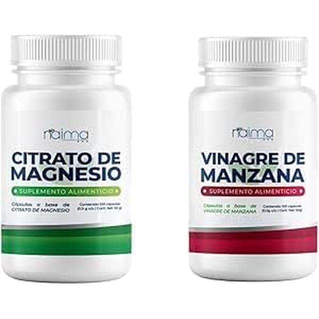 NAIMA Kit Citrato de Magnesio + Vinagre de Manzana, 100 Cápsulas c/u | Suplemento Alimenticio 100 % Puro y Natural