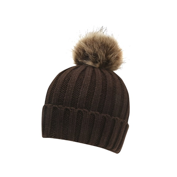 TELOLY Kids Boys & Girls Winter Soft Warm Knitted Beanie Hat with Faux Fur Pom Pom for Ages 4-12