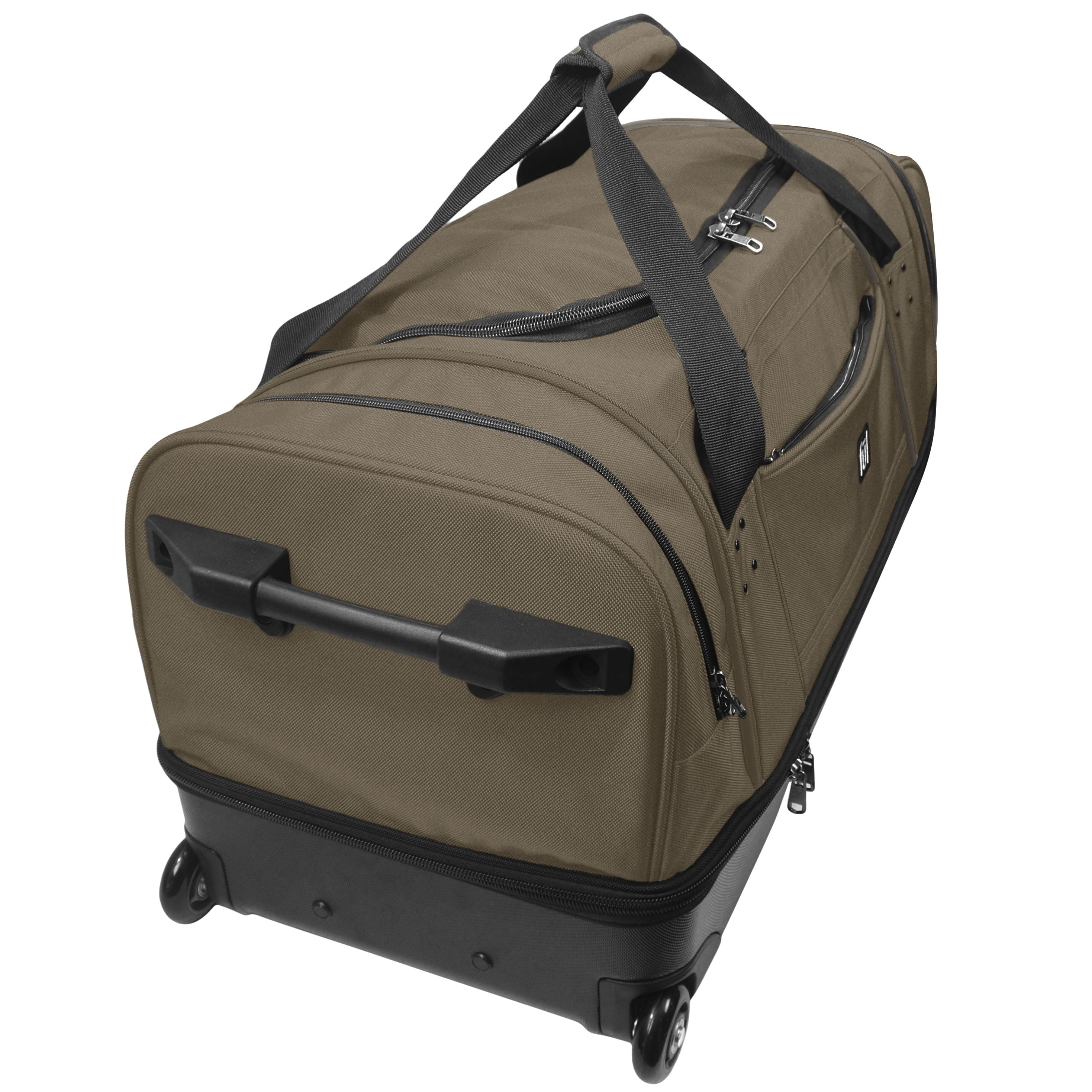 FUL Workhorse 30-Inch Rolling Duffel Bag, Split-Level Travel Luggage with Hardshell Base and Wheels, Khaki