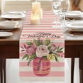 thumbnail image 3 of Table Runners 72 Inches Long Dress Scarves, Valentine's Day Farmhouse Kitchen Table Runner, Coffee Tablerunners, Roses Flowers Pink Stripes Country Beige 14x72 Inch, 3 of 9
