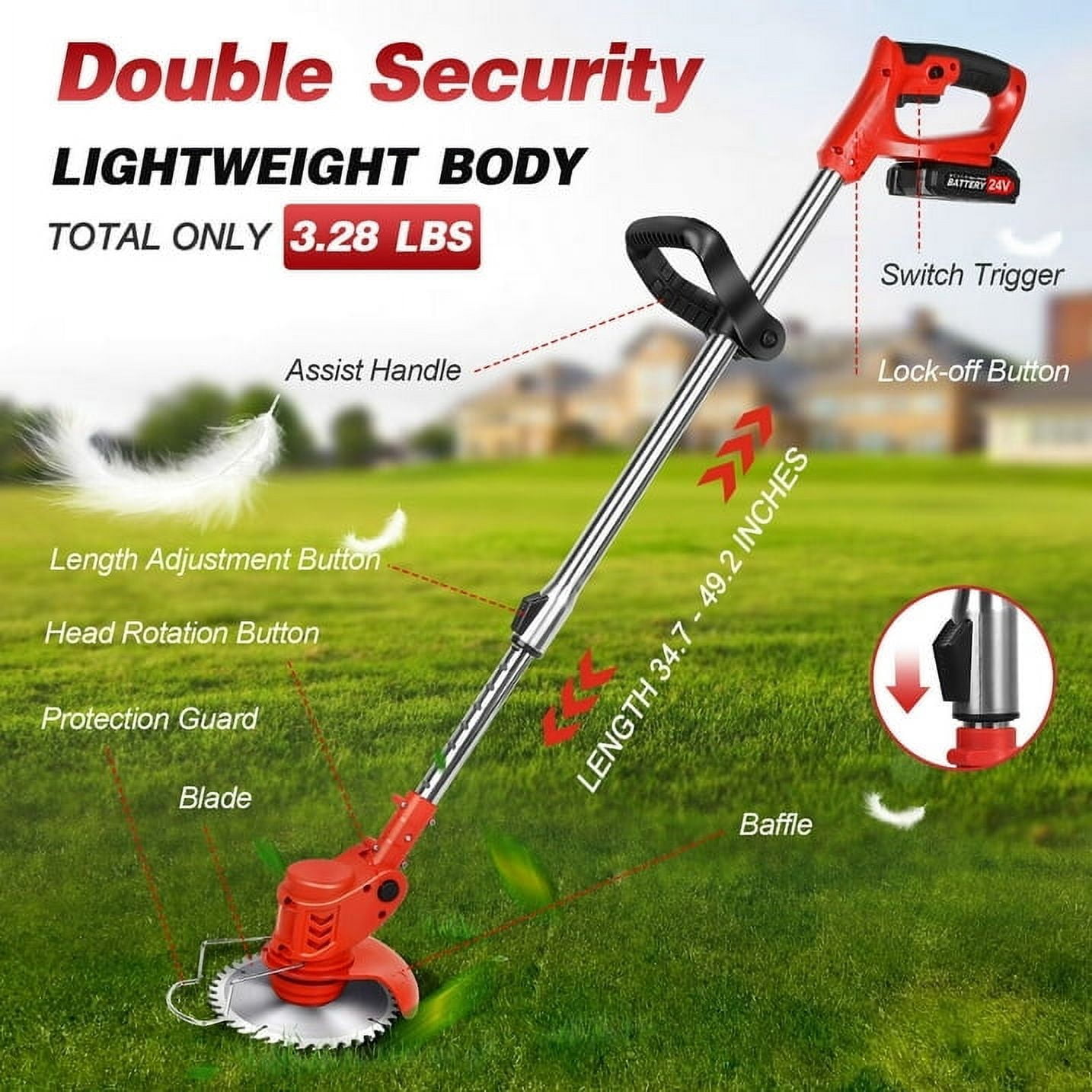 TJWLP Electric Cordless Grass Trimmer, Battery Operated Weed Eaters, 21V Mower, Weed Lawn Edger Eater, Electric Grass Cuting Machine with Wheels