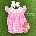 thumbnail image 6 of ZEHJUHAN Baby Girl's Cute 2-Piece Set, Pink Checkered Bunny Embroidered Cap Sleeve Romper with Hairband Pink，3-6M, 6 of 11