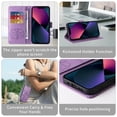 thumbnail image 6 of For iPhone 17 Embossed Butterfly Flowers With Card Slots And A Cash Compartment Shockproof Kickstand Flip Leather Phone Case,Purple,For iPhone 17, 6 of 7