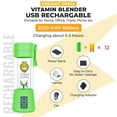 thumbnail image 6 of Organic Greek® Vitamin Blender Portable Blender And Juicer With USB Charger. Portable Blender For Shakes, Smoothies, Juice 380ml, Six Blades Bright Green Color, 6 of 10